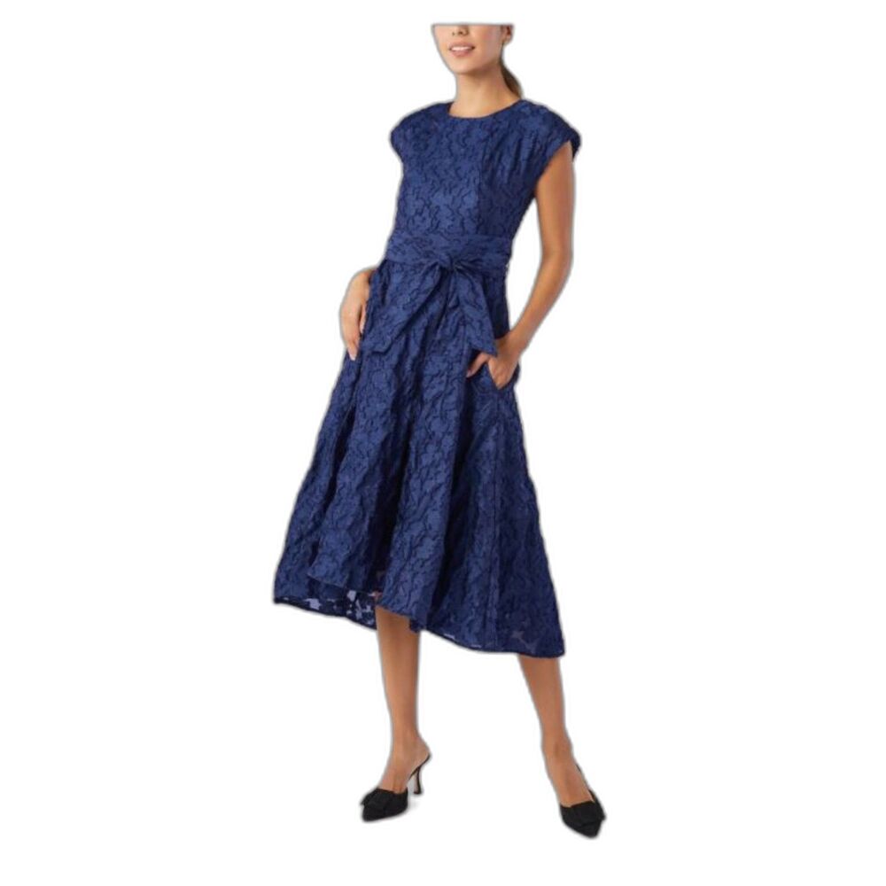 NWT Abbey Glass Olivia Dress in Navy Organza Midi Wedding Pockets Lace Dress